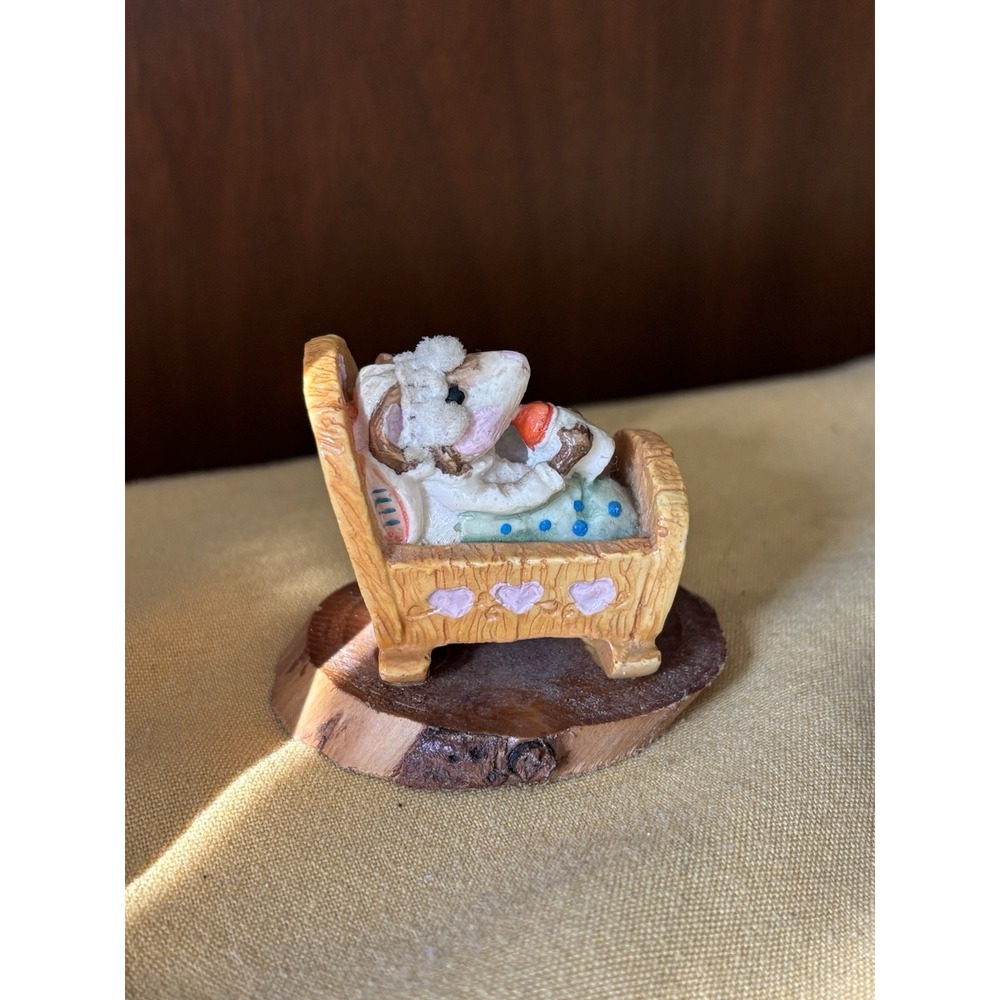 W.B. Co. Vintage Mouse In Crib Miniature Figurine Wood Base Nursery Decor